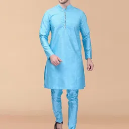 PRINTCULTR Mandarin Collar Regular Pure Silk Kurta With Pyjamas-picture-57