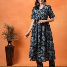 Anouk Floral Printed Pleated Kurta with Trousers-image-72