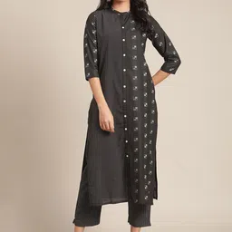 KSUT Women Black Ethnic Motifs Printed Panelled Kurta with Trousers-picture-16