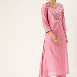 Varanga Women Pink Embroidered Mirror Work Kurta with Trousers-picture-16