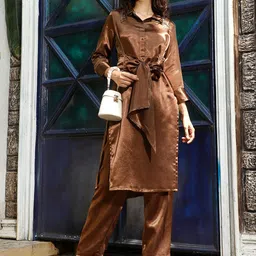 QISSA Shirt Collar Regular Straight Kurta with Trousers-33