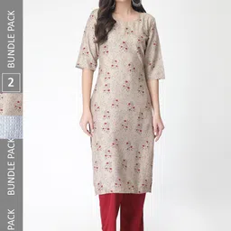 KALINI Pack of 2 Floral Printed Regular Kurta with Trousers-picture-28