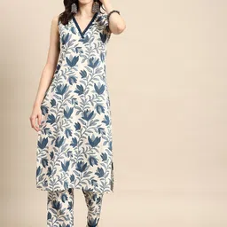 KALINI Floral Printed Regular Pure Cotton Kurta With S-46