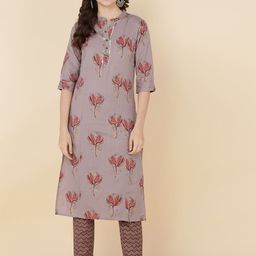 MAAND Women Coffee Brown Floral Printed Kurta with Trousers-picture-22