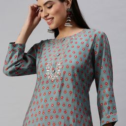 SHOWOFF Women Blue & Pink Floral Kurta with Trousers-image-50