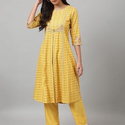 W Festive Floral Print Rayon Kurta With Straight Pant-image-9