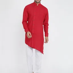 ROYAL KURTA Mandarin Collar Angrakha Pure Cotton Kurta With Trousers-picture-56