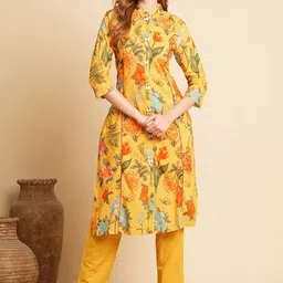 FASHOR Floral Printed Pure Cotton Kurta with Trousers-picture-11