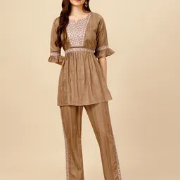 NAINVISH V-neck Printed Empire Thread Work Pure Cotton Co-ord Top & Trousers Set-picture-25