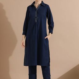 STYLEBAAZI Women Regular Thread Work Pure Cotton Kurta with Trousers-image-92