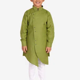 Pro-Ethic STYLE DEVELOPER Boys Green Angrakha Kurta with Trousers-image-71