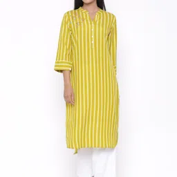 SUTI Women Olive Green Striped Kurta with Palazzos-picture-13