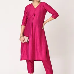 The Mom Store Women Magenta Raw Silk Maternity Kurta with Trousers-picture-56