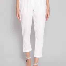AURELIA Women White Pleated Peg Trousers-image-63