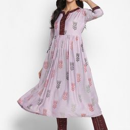 VAABA Women Floral Printed Pleated Kurta with Trouser-10