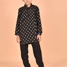 misbis Boys Geometric Printed Mandarin Collar Kurti with Trousers-31