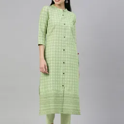 Marcia Women Green Printed Pure Cotton Kurta with Trousers-picture-34