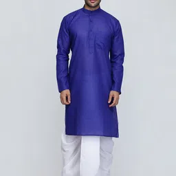ROYAL KURTA Men's Blue Striped Layered Pure Cotton Kurti With Trousers-image-98