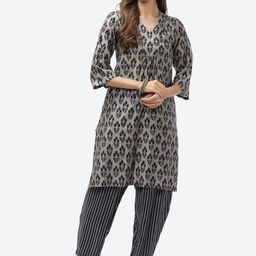 Biba Women Navy Blue Kurti with Trousers-40