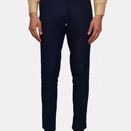 Wintage Men Navy Blue Pure Linen Formal Trousers-picture-25