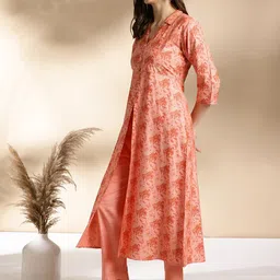 Anouk Shawl Collar Floral Printed Regular A-Line Kurta with Trousers image 4