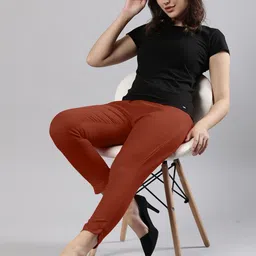 Femmora Women Solid Regular Fit ComfortMid-Rise Pleated Trousers-image-100