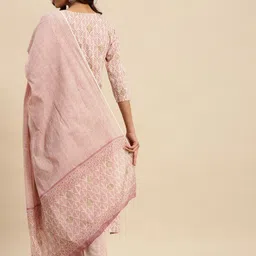 Sangria Mauve Floral Printed Beads and Stones Kurta With Trouser & Dupatta image 3