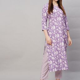 GoSriKi Floral Printed Notch Neck Straight Kurta With Trouser And Dupatta-image-33