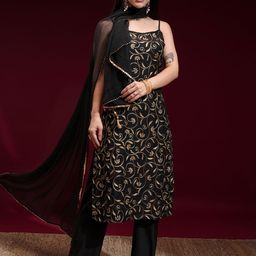 Vishudh Women Ethnic Motifs Embroidered Regular Kurta with Trousers & With Dupatta-picture-0