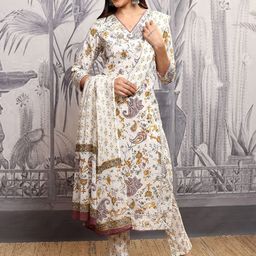 Vishudh Women Ethnic Motifs Printed Regular Pure Cotton Kurta with Trousers & With Dupatta-picture-20