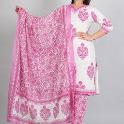 Moktika Floral Printed Regular Pure Cotton Kurta with Trousers & Dupatta-picture-25