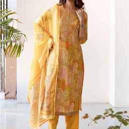 Nehamta Floral Printed Thread Work Pure Cotton Kurta with Trouser & Dupatta-17