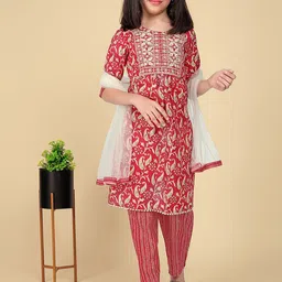 LOOKS AND LIKES Girls Paisley Printed Pure Cotton Kurti with Trousers & With Dupatta-picture-41