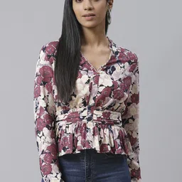 Ives Women Mauve & Pink Floral Print A-Line Top-picture-27