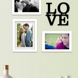 Art Street Set Of 3 White Photo Frame & With Love Mdf Cutout-1