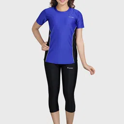 ROVARS Women Blue & Black Solid Quick Dry Two-Piece Swim Set without Pads-21