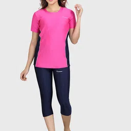 ROVARS Women Pink & Blue Solid Quick Dry Two-Piece Swim Set without Pads-image-86