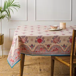 Fabindia Red & Beige Floral Printed Cotton 4-Seater Table Cover-11