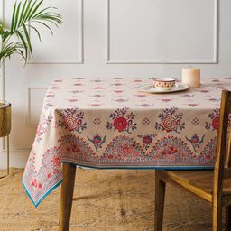 Fabindia Red & Beige Floral Printed Cotton 8-Seater Table Cover-12