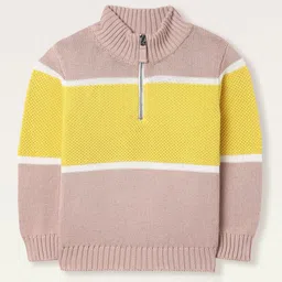 Cherry Crumble Unisex Kids Pink & Yellow Colourblocked Pullover Sweater-picture-44