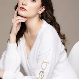 bebe Women Dull White Brighter Basics Wrap Style Fuzzy Pullover-image-65