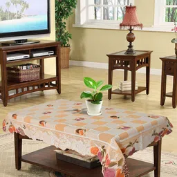 Kuber Industries Orange & White Printed 4-Seater Rectangular Table Cover image 1
