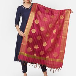 Dupatta Bazaar Fuchsia & Gold-Toned Ethnic Motifs Woven Design Chanderi Silk Dupatta-53