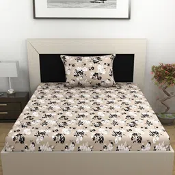 Divine Casa Florate Cream Printed Pure Cotton 144 TC Single Bedsheet Set 2.23 m x 1.45 m-image-62