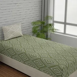 Huesland Comfort Green & White Geometric 144 TC Cotton Single Bedsheet With 1 Pillow Cover-picture-48