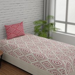 Huesland Comfort White Printed 144 TC Cotton Single Bedsheet & 1 Pillow Cover-image-3
