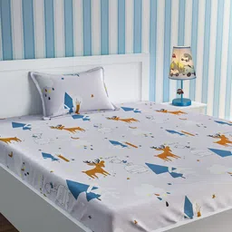 URBAN DREAM Grey Printed 210 TC Single Bedsheet with 1 Pillow Cover-image-86