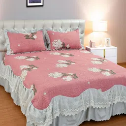 THE little BIG STORE Pink & White Floral 300 TC King Bedsheet with 2 Pillow Covers-image-22
