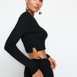Trendyol Ribbed Round Neck Long Sleeves Crop Pullover Sweater-80