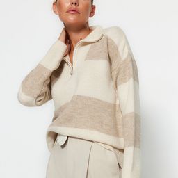 Trendyol Colourblocked Ribbed Half Zipper Pullover-52